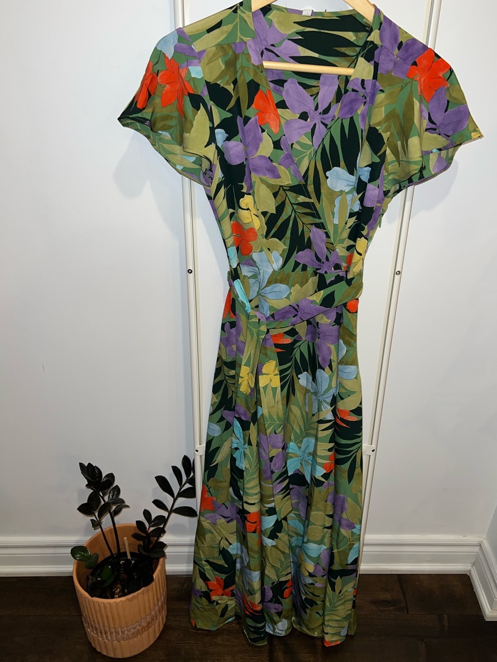 Mango Tropical Floral Print Wrap Dress NWT
